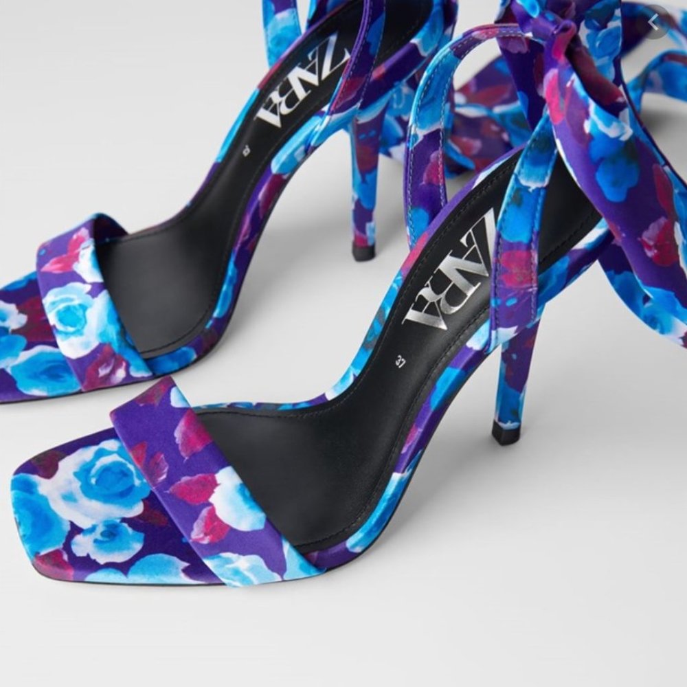 Zara Floral Tie Up Sandals